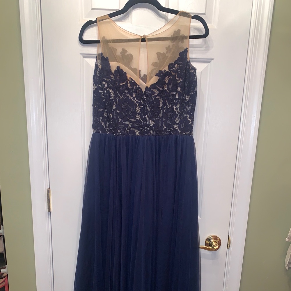 Jasmine Blue Sleeveless Illusion Neckline Gown - Picture 8 of 9